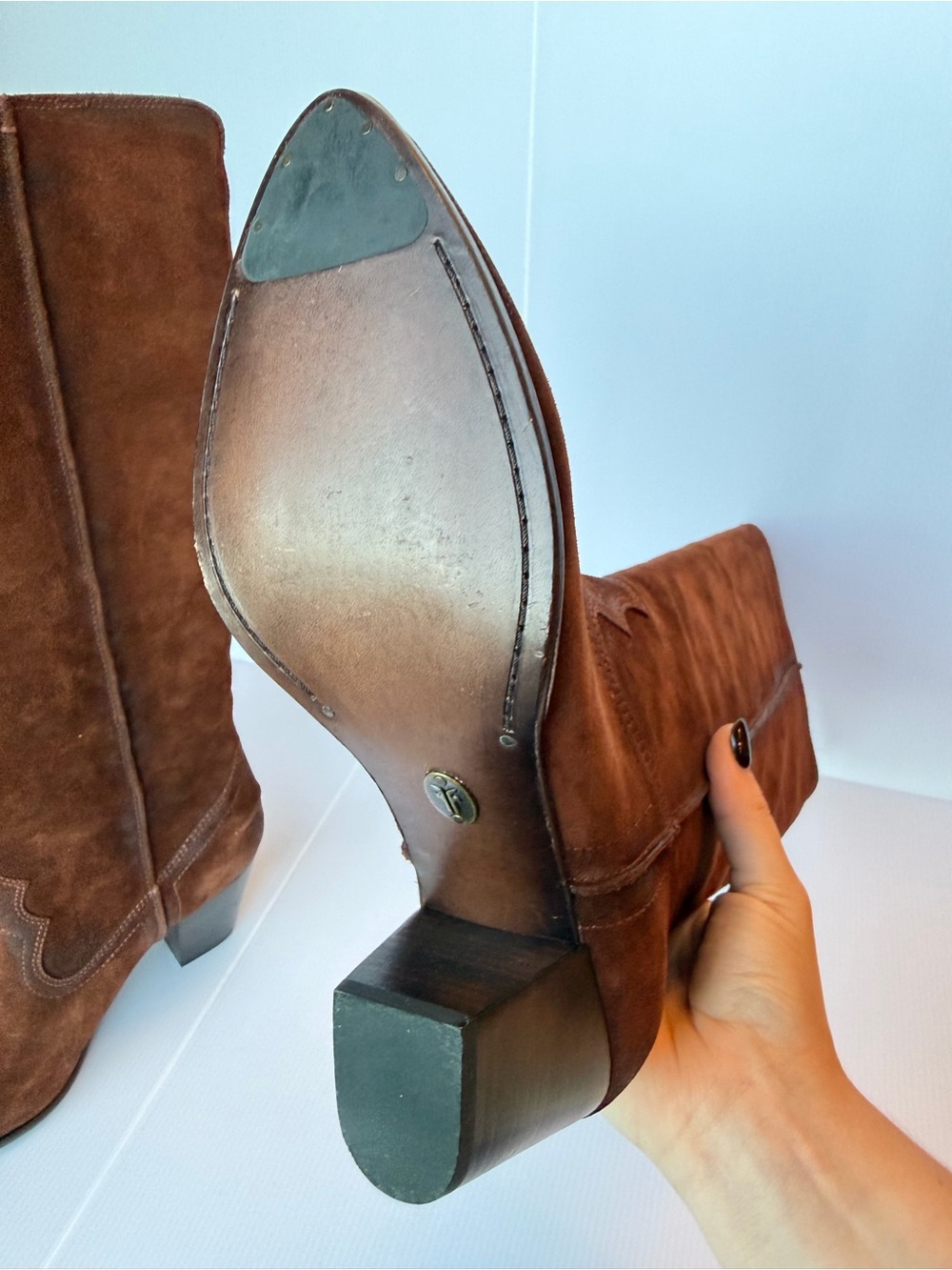 NWB Frye Renee Seam Tall Suede Western Boots 9.5M - Picture 15 of 15